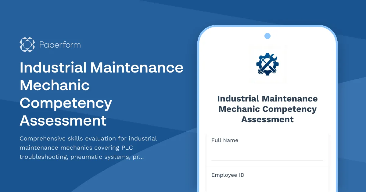 Industrial Maintenance Mechanic Competency Assessment