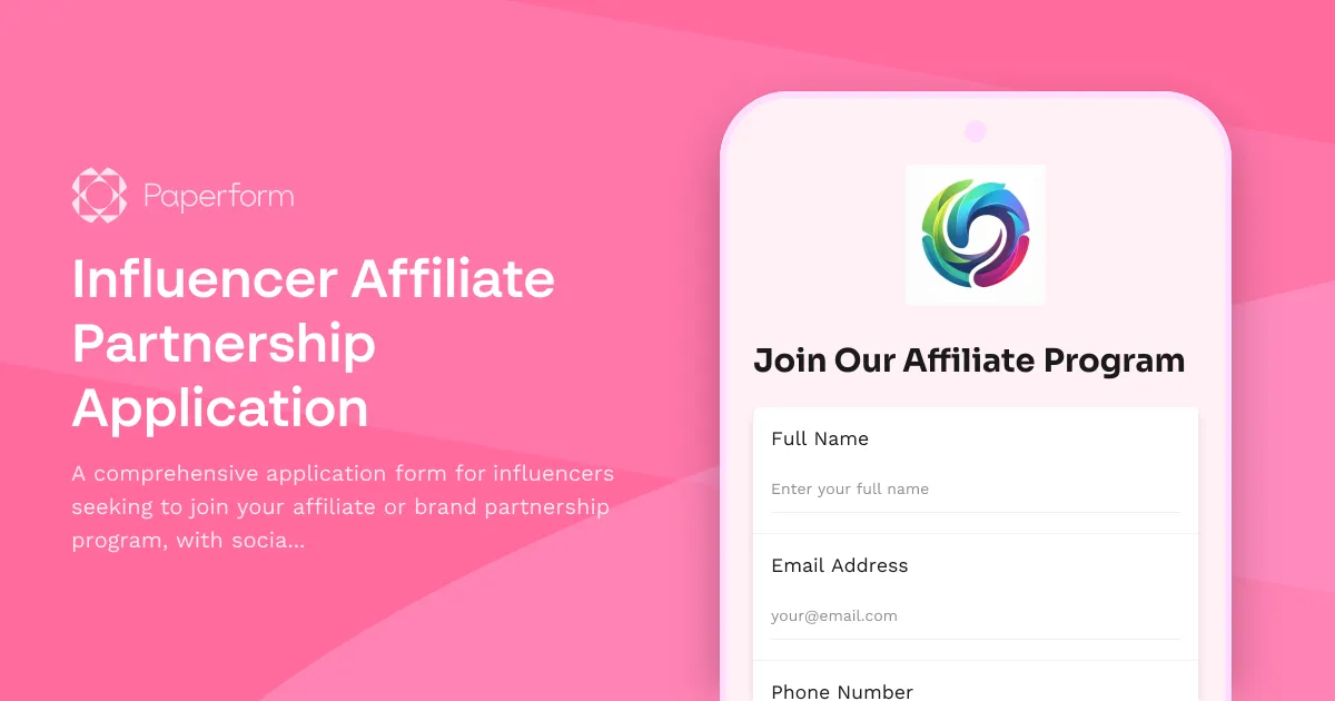 Influencer Affiliate Partnership Application
