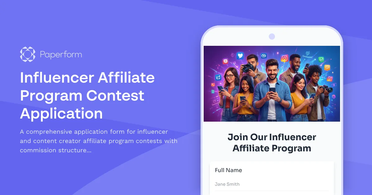 Influencer Affiliate Program Contest Application