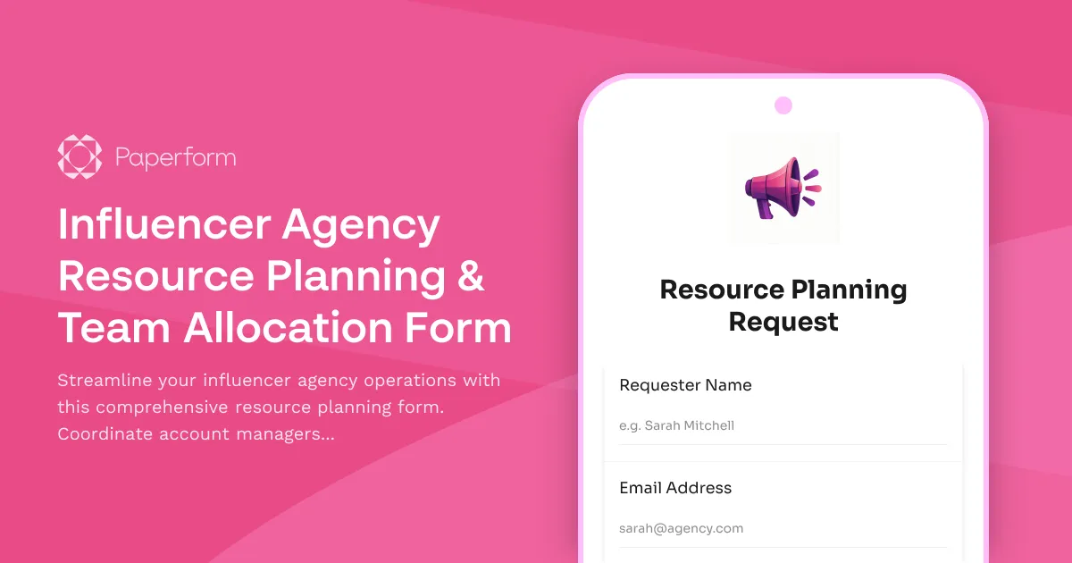 Influencer Agency Resource Planning & Team Allocation Form