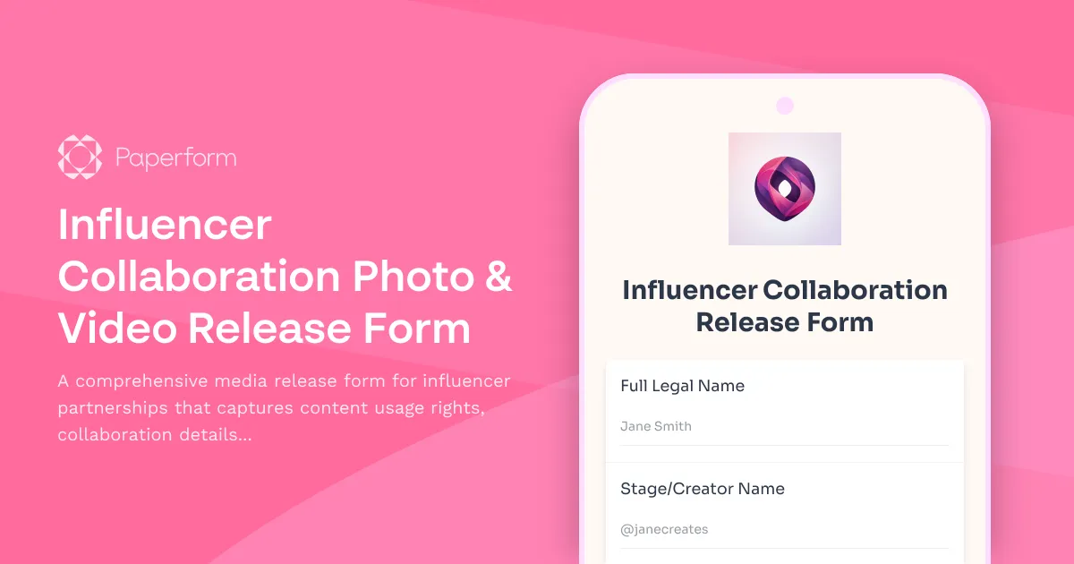Influencer Collaboration Photo & Video Release Form