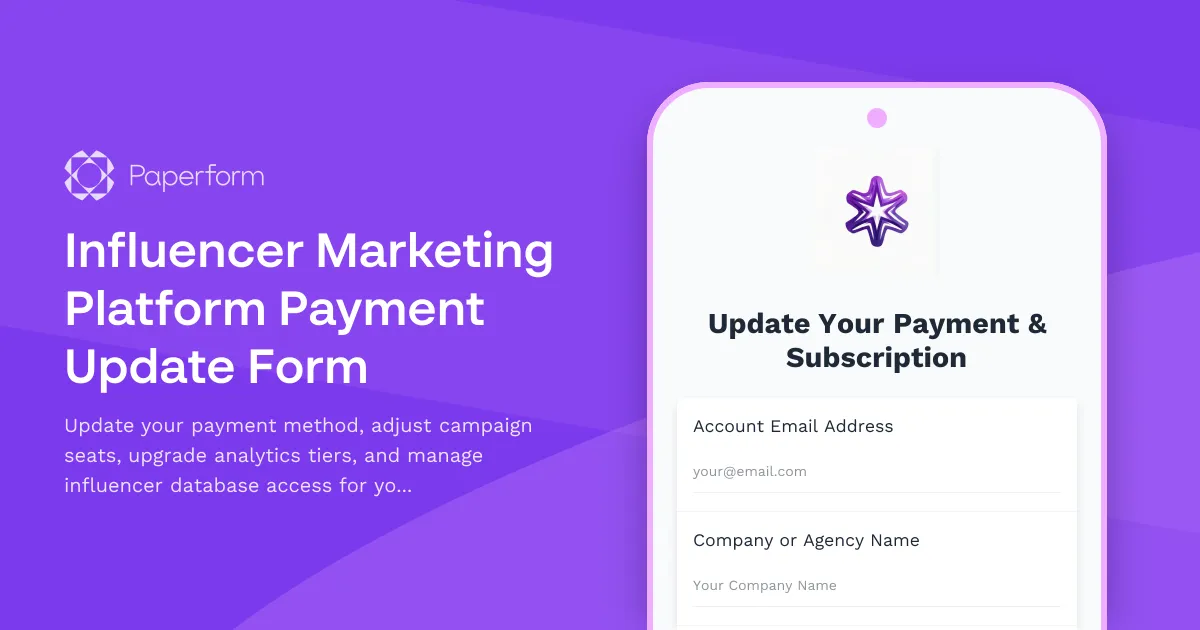Influencer Marketing Platform Payment Update Form