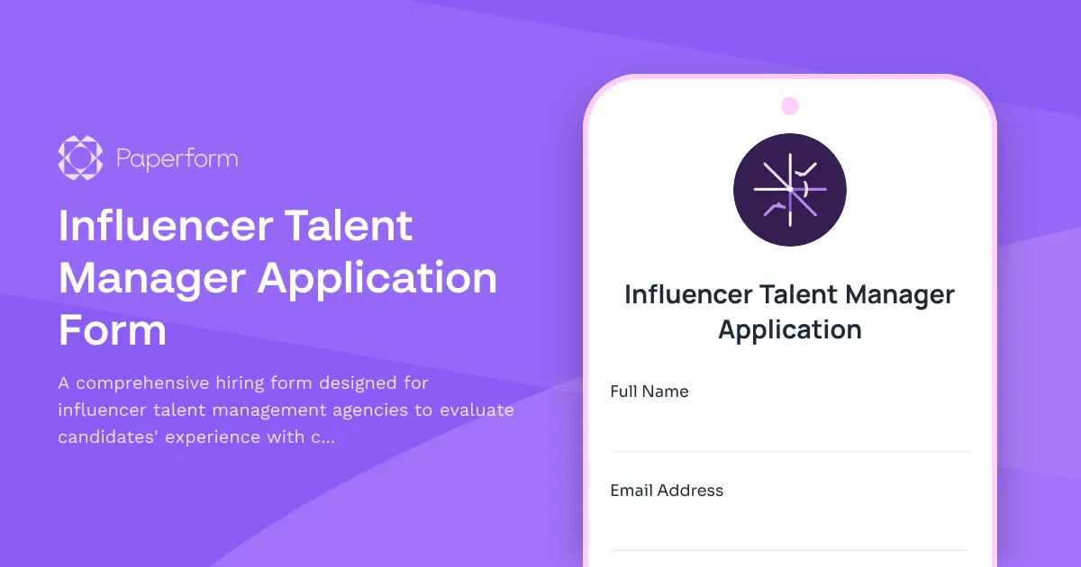 Influencer Talent Manager Application Form