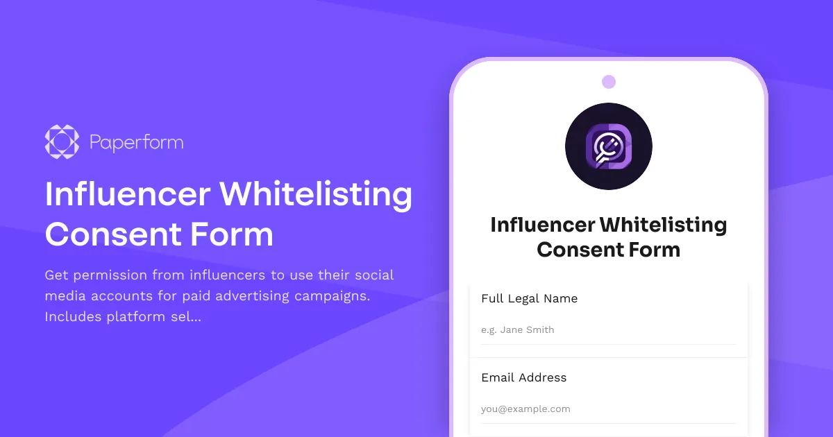 Influencer Whitelisting Consent Form