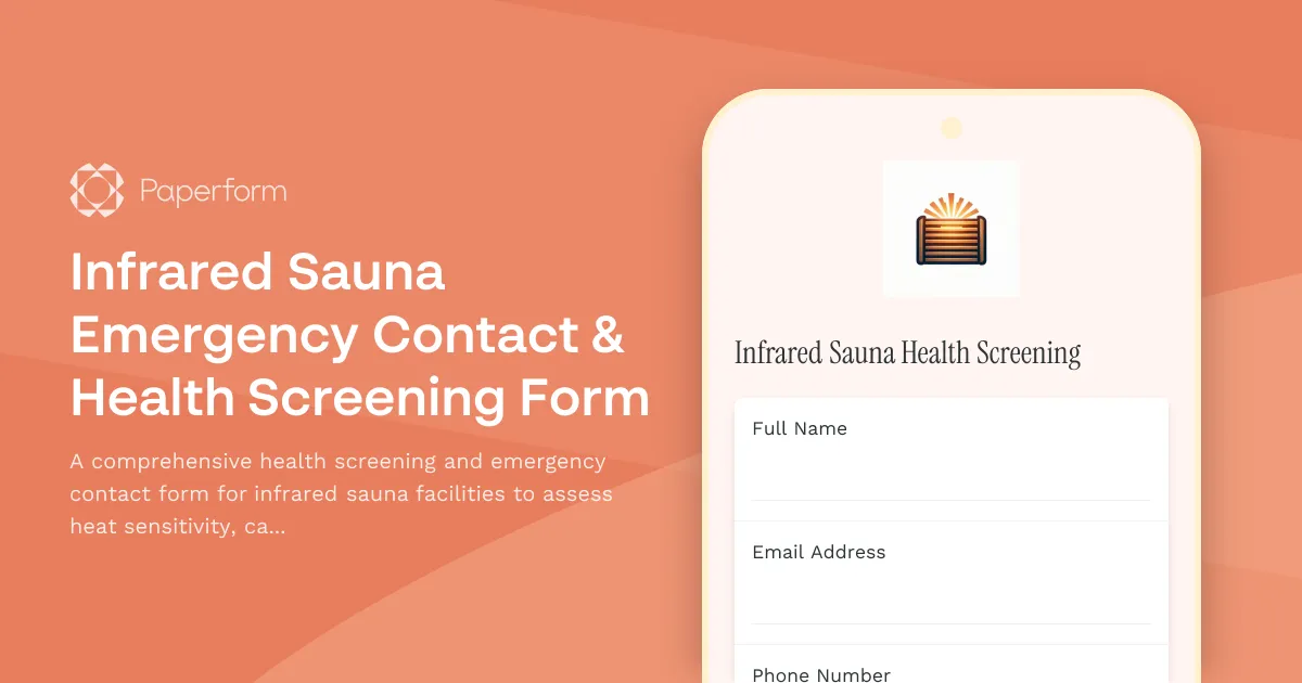 Infrared Sauna Emergency Contact & Health Screening Form