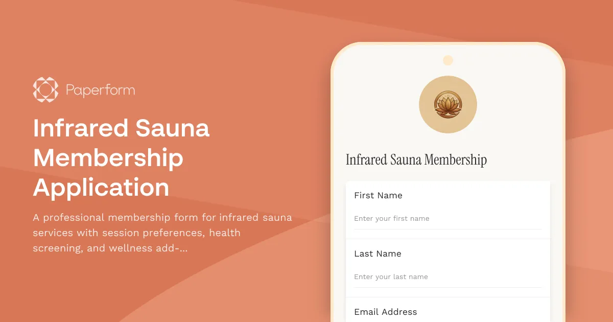 Infrared Sauna Membership Application