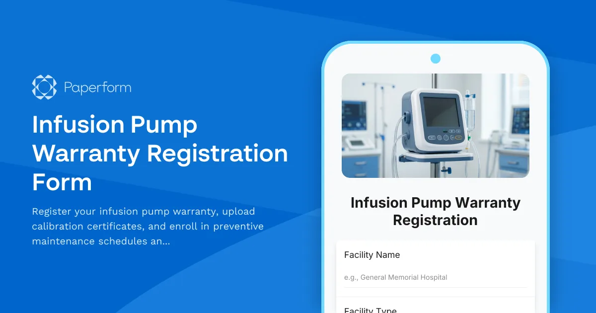 Infusion Pump Warranty Registration Form