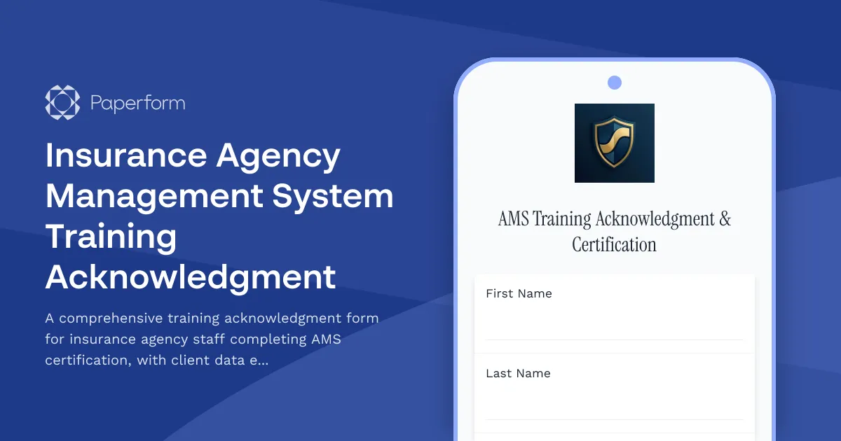 Insurance Agency Management System Training Acknowledgment