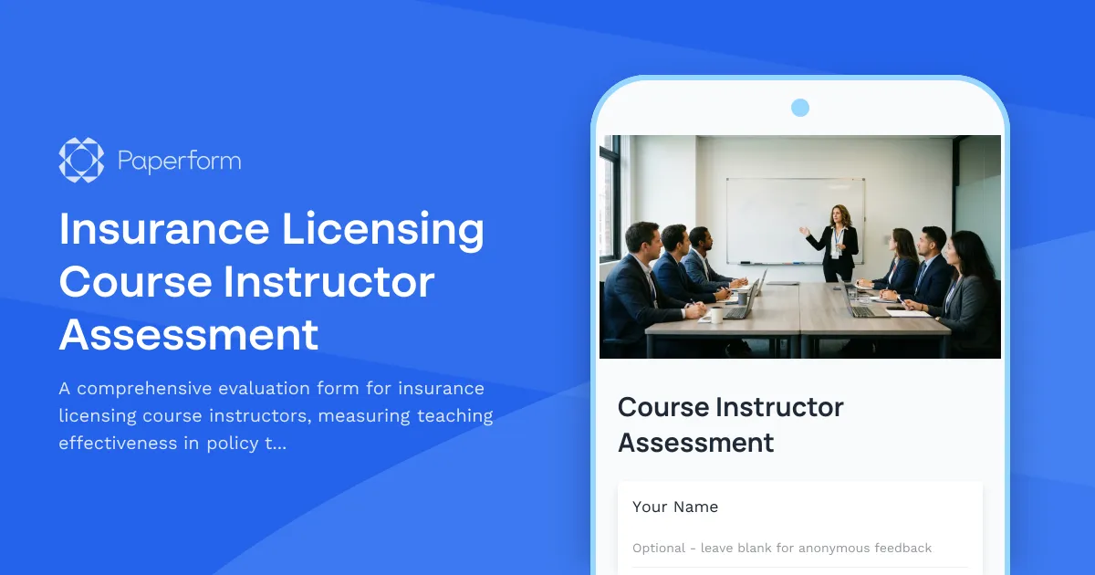 Insurance Licensing Course Instructor Assessment