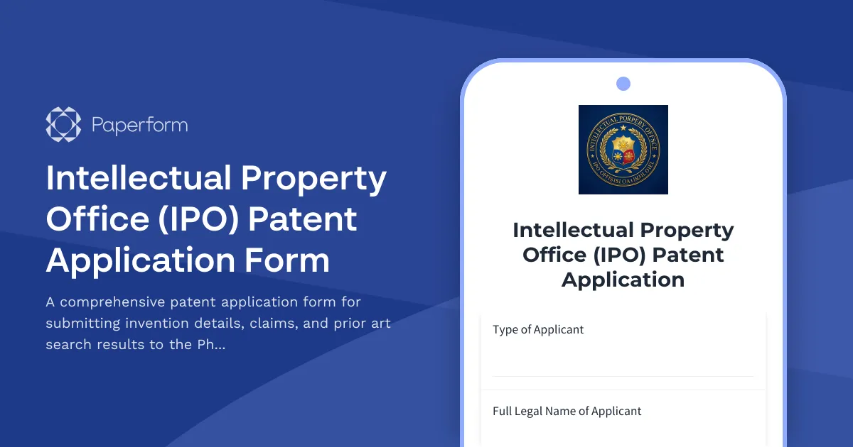 Intellectual Property Office (IPO) Patent Application Form