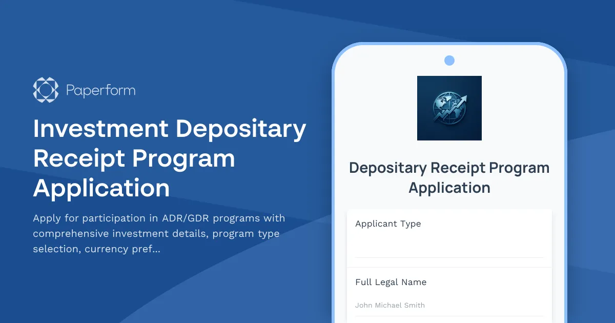 Investment Depositary Receipt Program Application