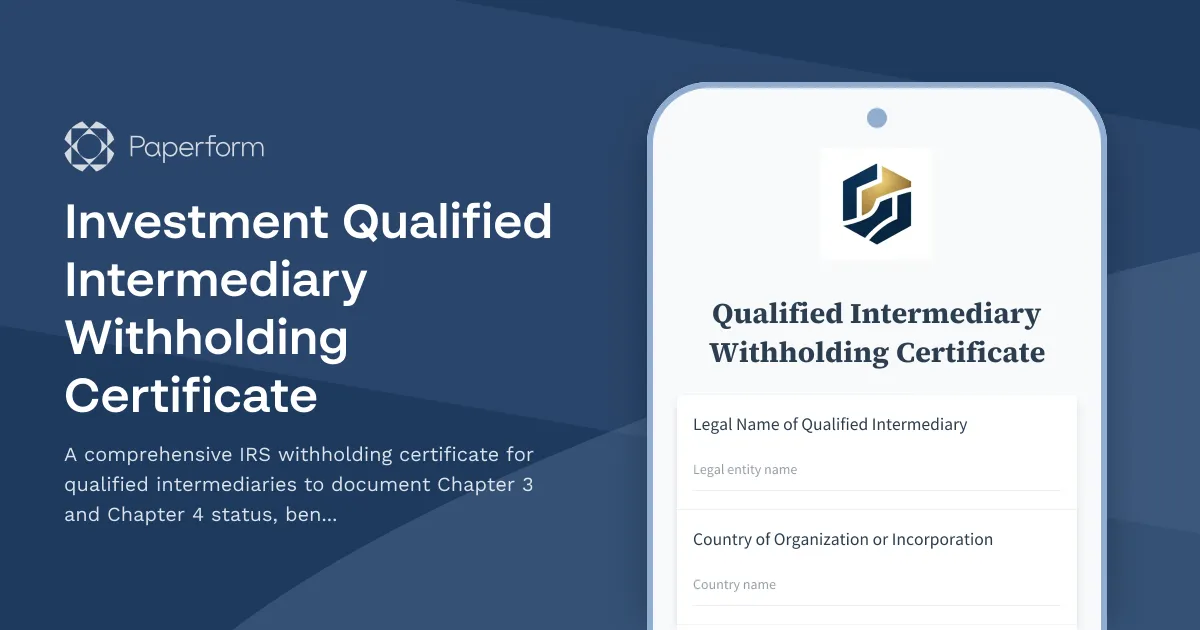 Investment Qualified Intermediary Withholding Certificate