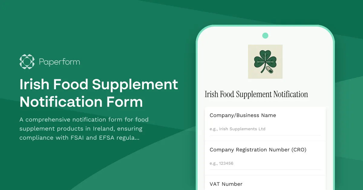 Irish Food Supplement Notification Form