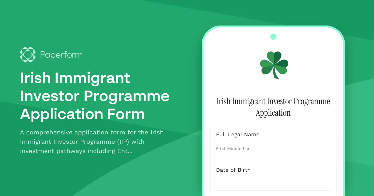 Irish Immigrant Investor Programme Application Form