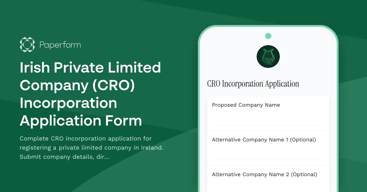 Irish Private Limited Company (CRO) Incorporation Application Form