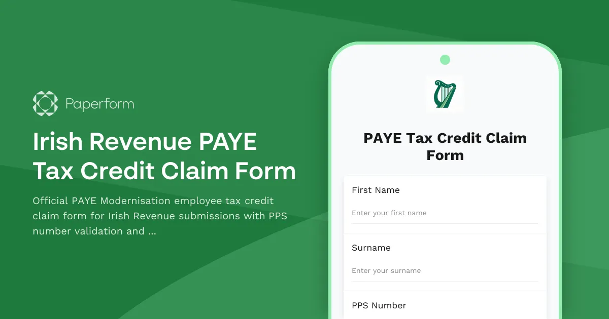 Irish Revenue PAYE Tax Credit Claim Form