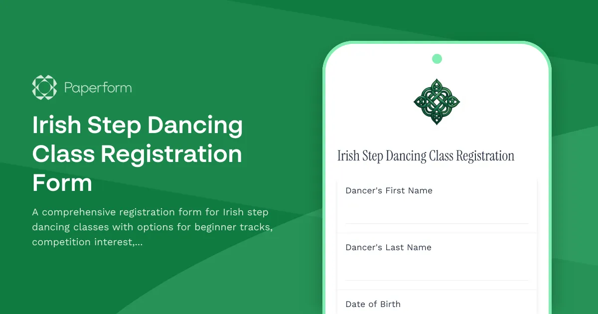Irish Step Dancing Class Registration Form