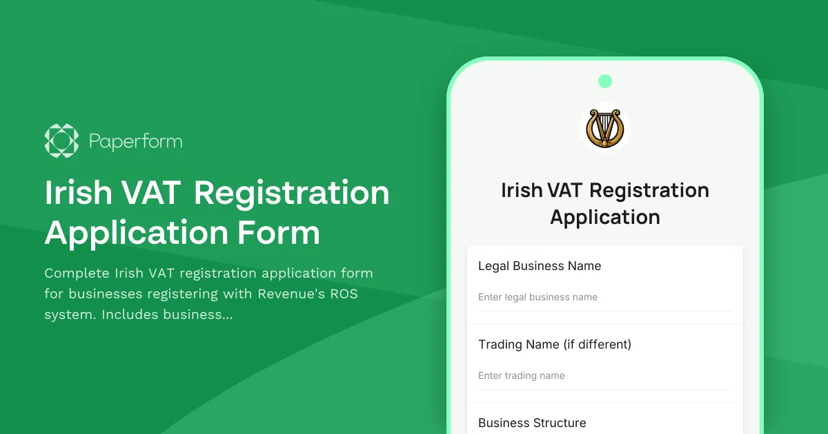 Irish VAT Registration Application Form