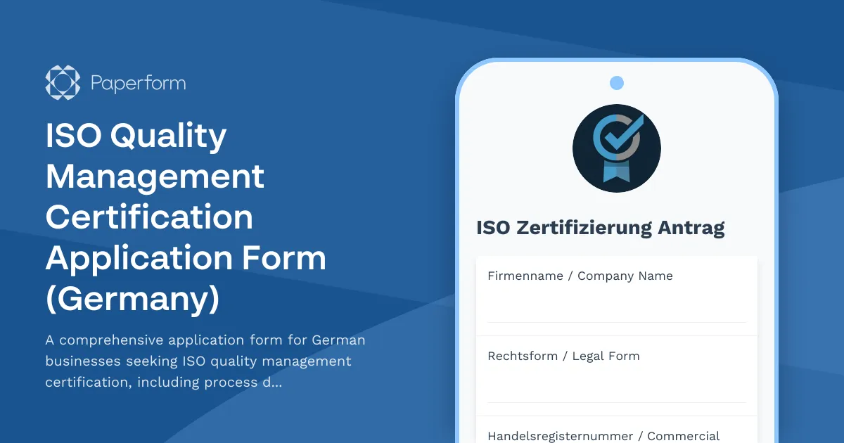 ISO Quality Management Certification Application Form (Germany)