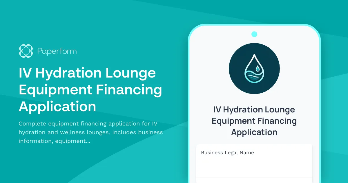 IV Hydration Lounge Equipment Financing Application