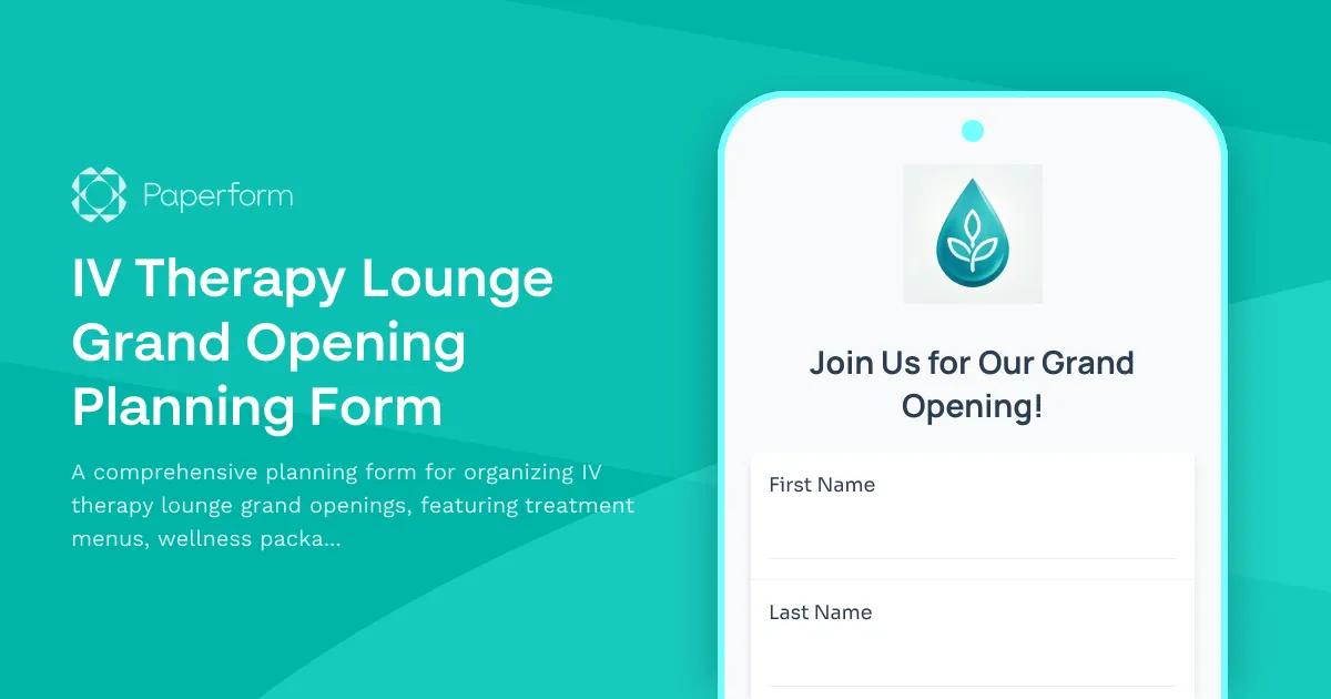 IV Therapy Lounge Grand Opening Planning Form