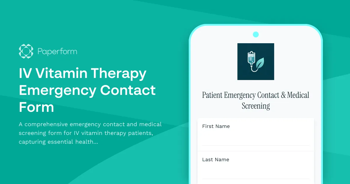 IV Vitamin Therapy Emergency Contact Form
