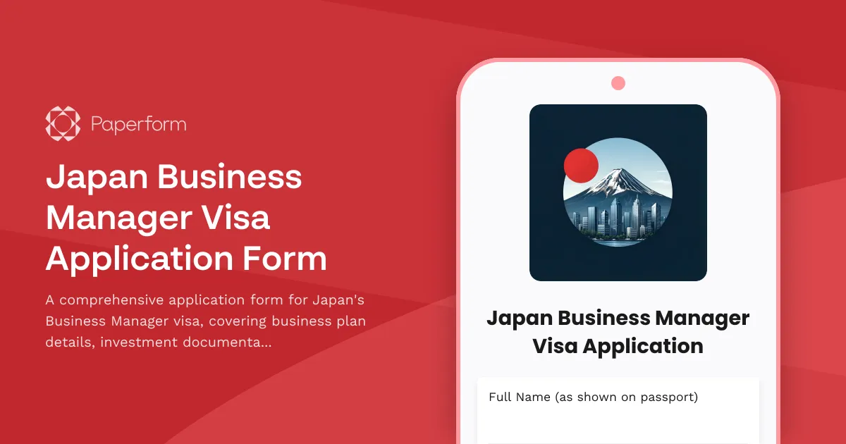 Japan Business Manager Visa Application Form