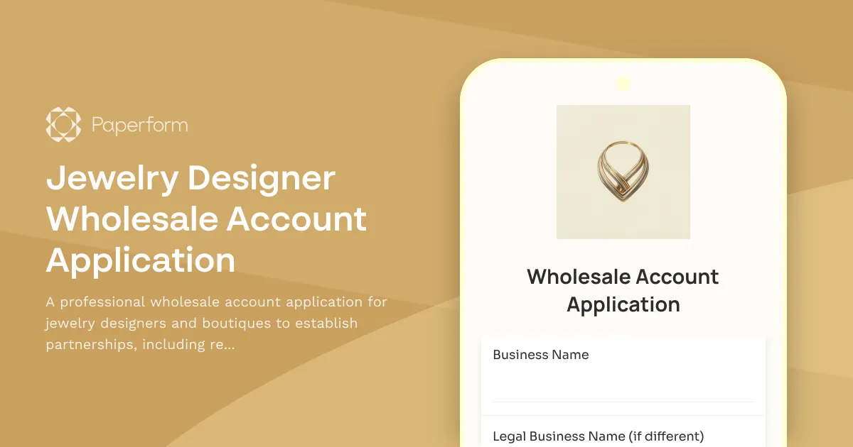 Jewelry Designer Wholesale Account Application