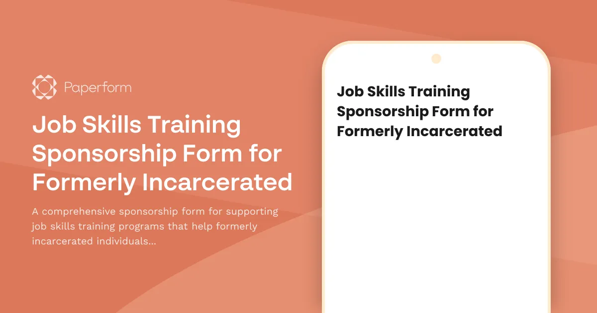 Job Skills Training Sponsorship Form for Formerly Incarcerated