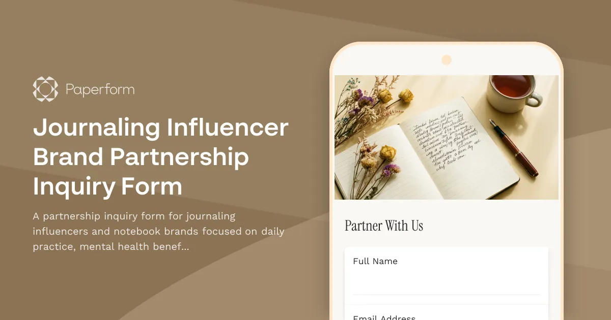 Journaling Influencer Brand Partnership Inquiry Form