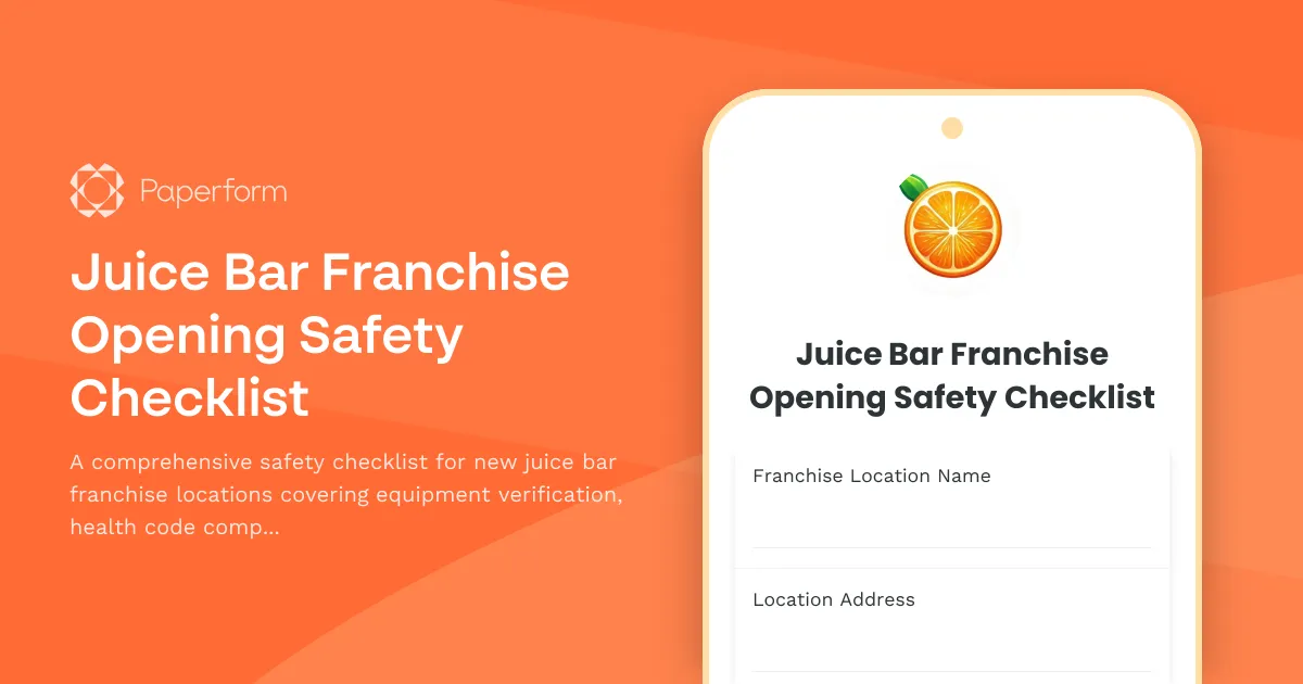 Juice Bar Franchise Opening Safety Checklist