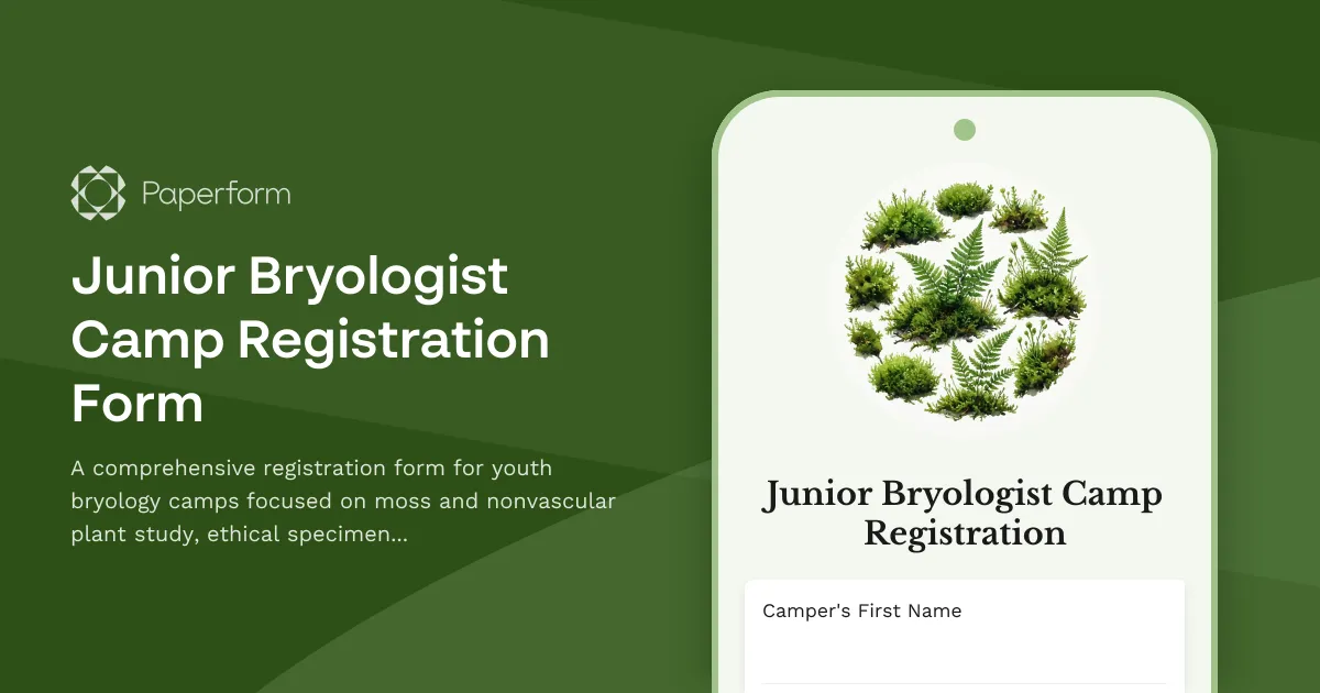 Junior Bryologist Camp Registration Form