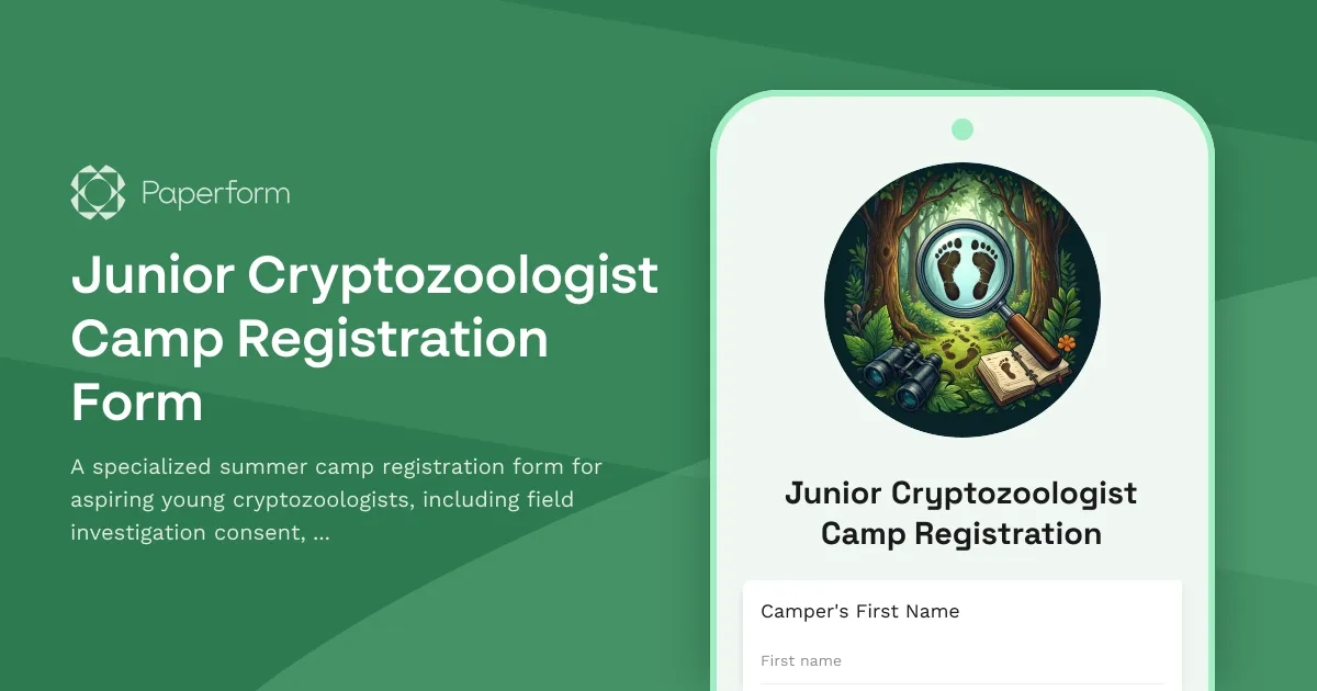 Junior Cryptozoologist Camp Registration Form