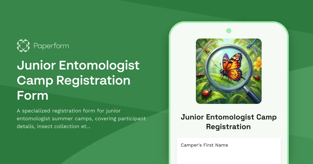 Junior Entomologist Camp Registration Form