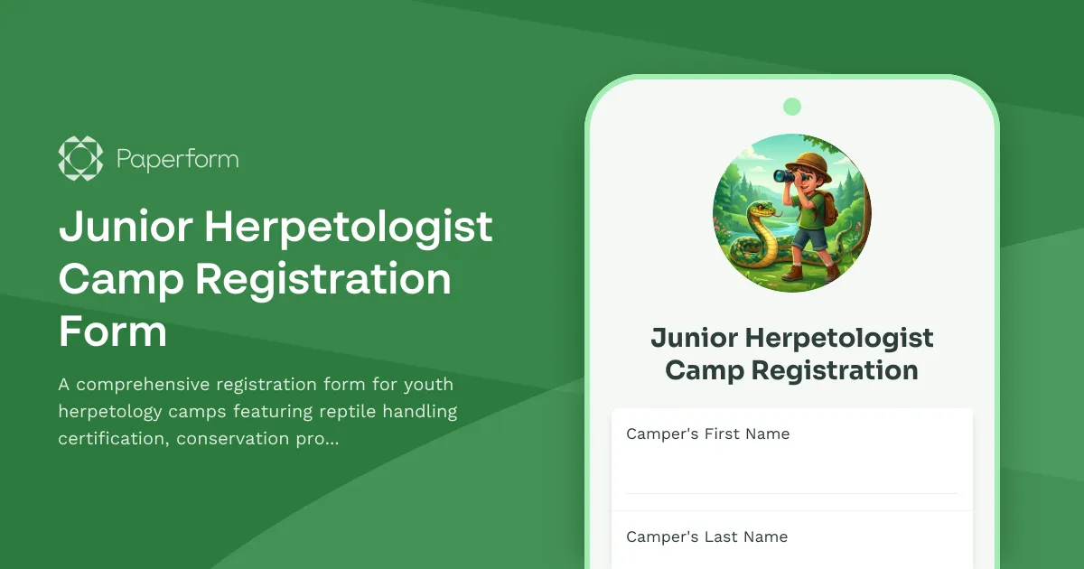 Junior Herpetologist Camp Registration Form