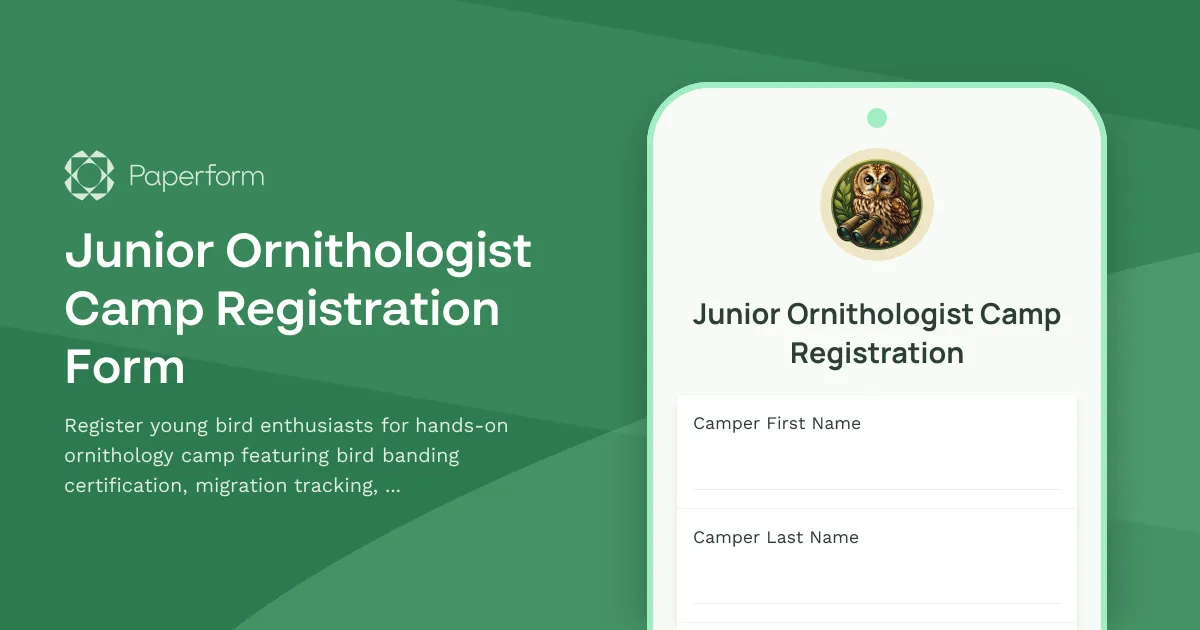 Junior Ornithologist Camp Registration Form