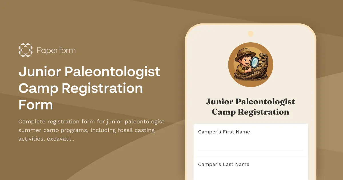 Junior Paleontologist Camp Registration Form