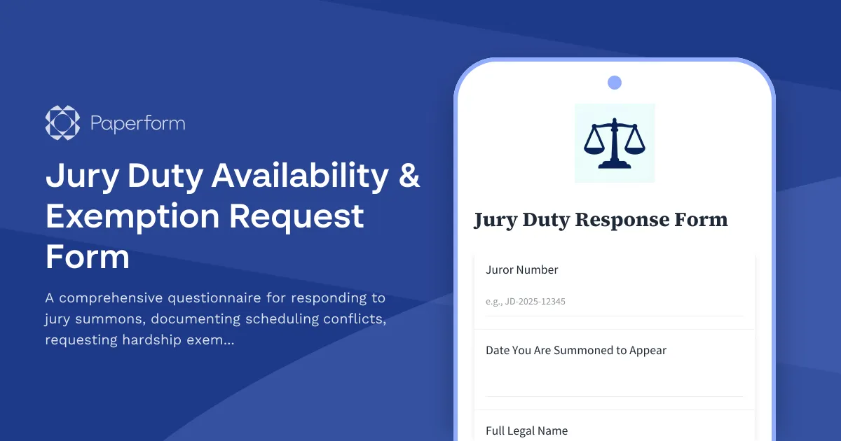 Jury Duty Availability & Exemption Request Form