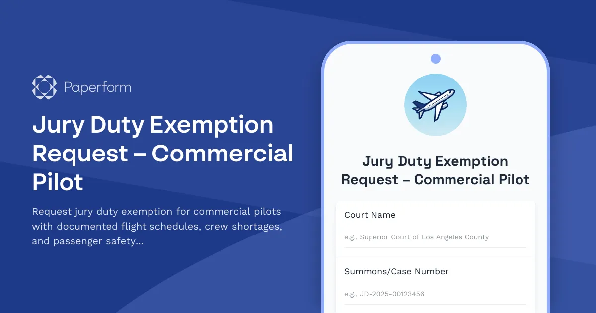 Jury Duty Exemption Request – Commercial Pilot