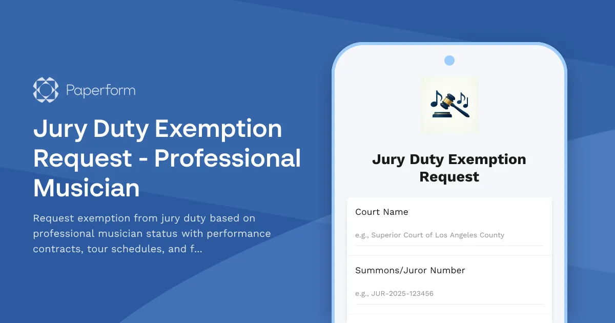 Jury Duty Exemption Request - Professional Musician