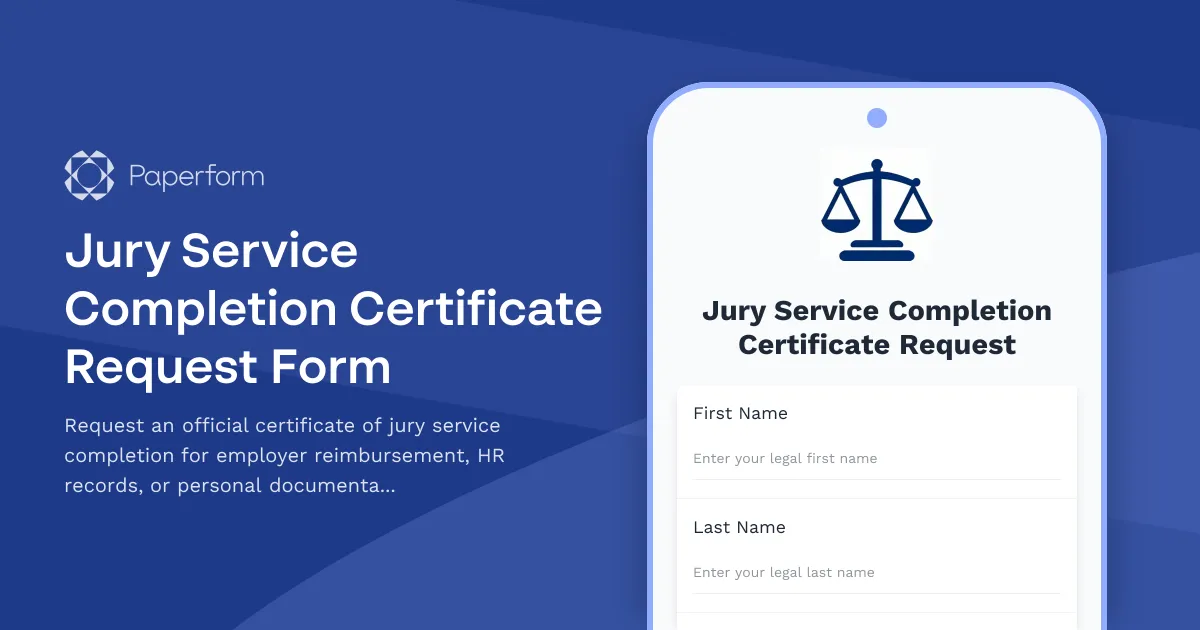 Jury Service Completion Certificate Request Form