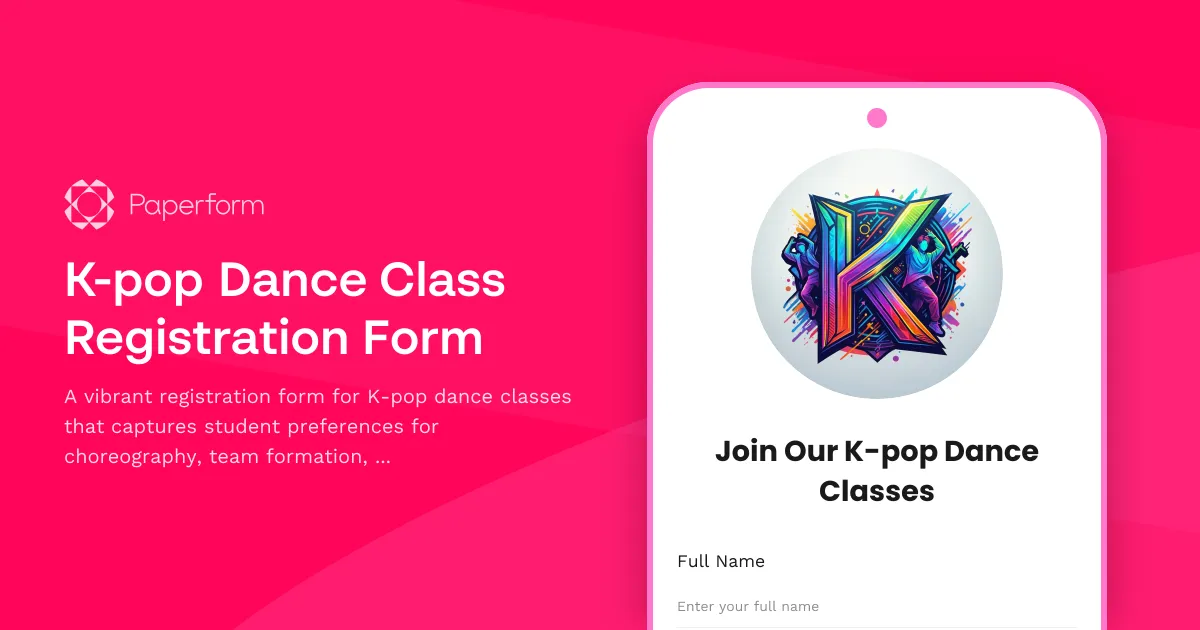 K-pop Dance Class Registration Form