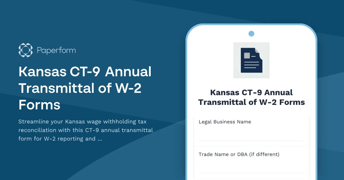 Kansas CT-9 Annual Transmittal of W-2 Forms