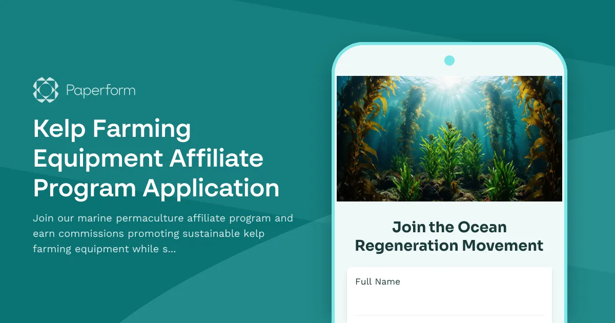 Kelp Farming Equipment Affiliate Program Application