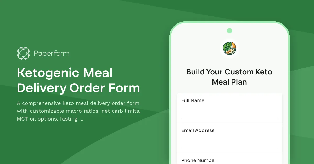 Ketogenic Meal Delivery Order Form