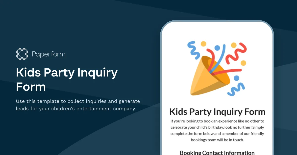 Kids Party Inquiry Form