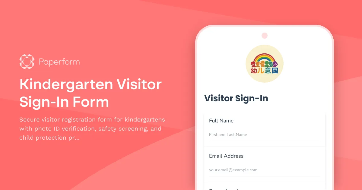 Kindergarten Visitor Sign-In Form