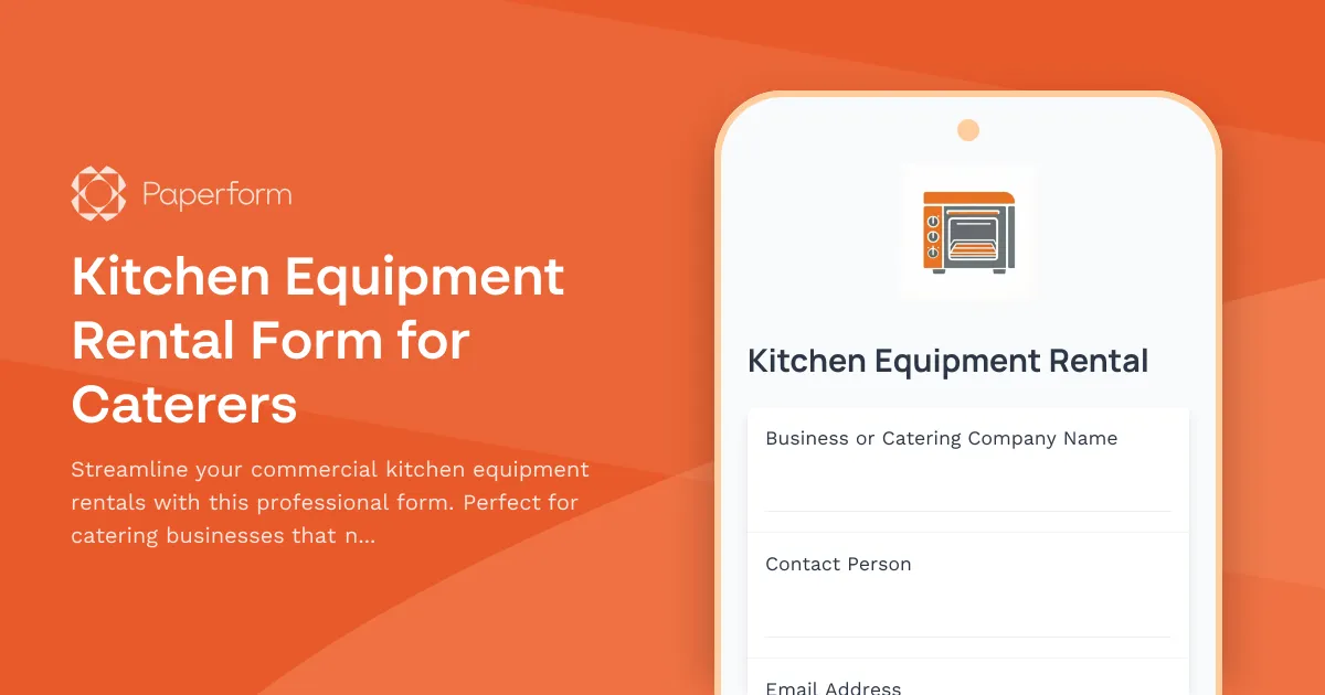 Kitchen Equipment Rental Form for Caterers