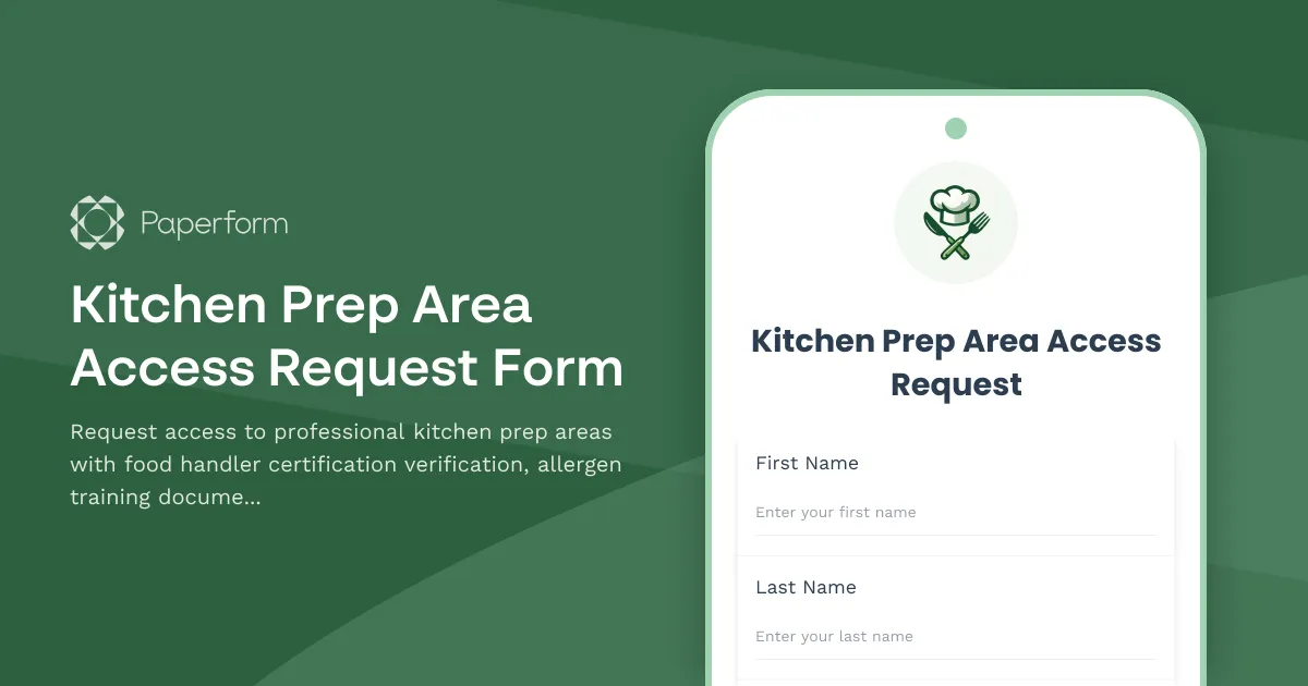 Kitchen Prep Area Access Request Form