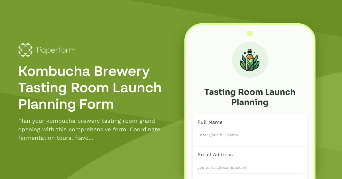 Kombucha Brewery Tasting Room Launch Planning Form